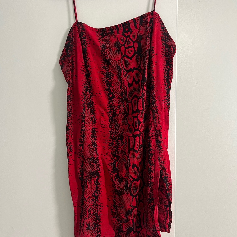 Princess Polly Red and Black Snake Print Slip Dress